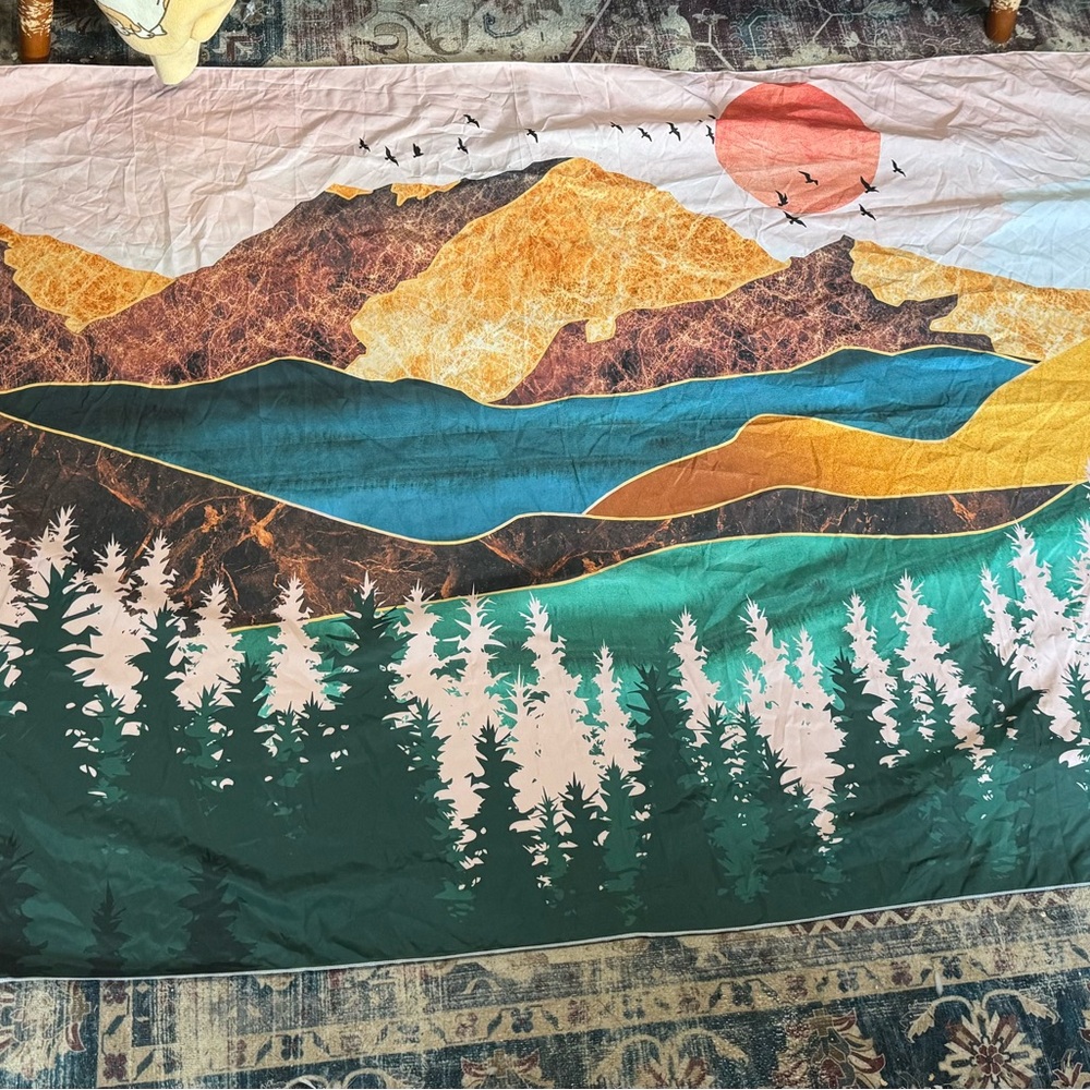 Colorful Mountain Landscape Tapestry